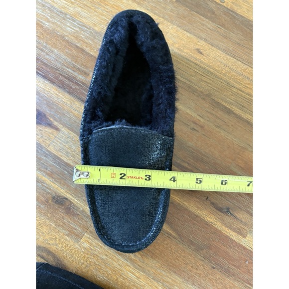 Abeo Leather Slippers Size 8 Black Leather Sparkle Moccasins Sheepskin Lining - Picture 15 of 16